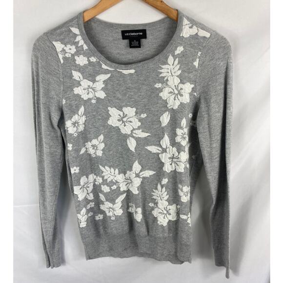 Liz Claiborne Career Floral Texture Grey Pullover Sweater Size Small - Picture 1 of 4